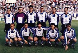 El Hércules de la temp. 93-94, en su retorno a 2ª div De pie:Parra,Abellan,Lledo,Luismi,Arroyo y Zafra. Agachados:Adzic,Quique Medina,Paquito,Alfaro y Benito Sanchez.